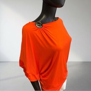 Y2K Mob Wife Orange Draped Dolman Top w/ Gold MK Hardware